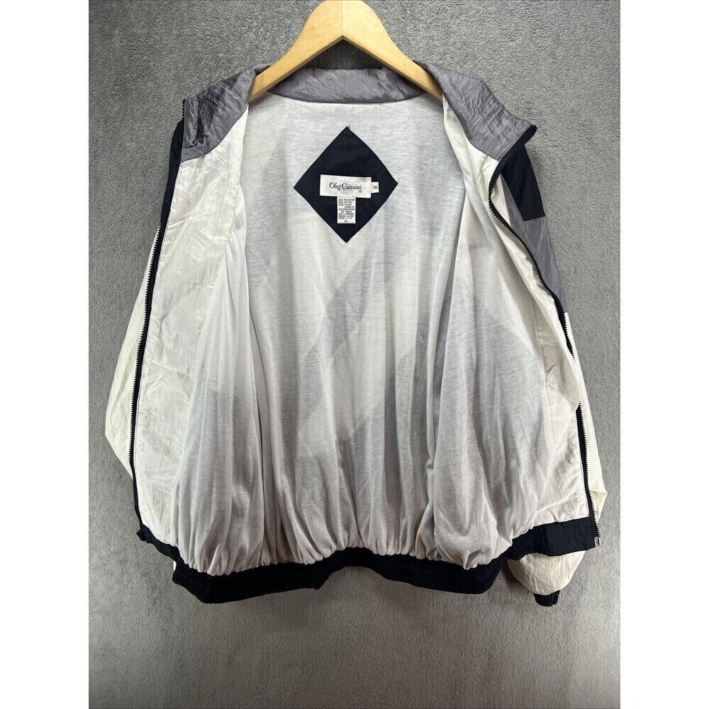 Vtg Oleg Cassini Lined Jacket Black White Gray Windbreaker Size‎ XL 80s - Picture 5 of 7
